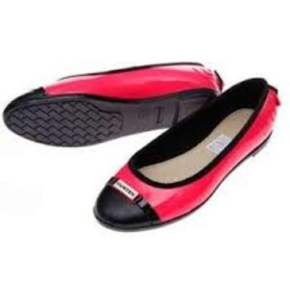 HUNTER women’s Red and Black Round-Toe Ballet Flats sz 5 Rubber Shoes